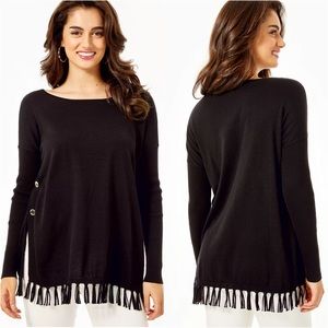 Lilly Pulitzer Women’s Black Long Sleeve Ramona Fringe Sweater Size S